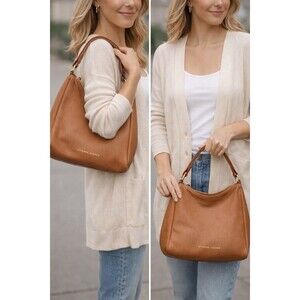 Etienne Aigner Pebbled Leather Hobo Shoulder Bag Cognac Cognac Aigner A Logo